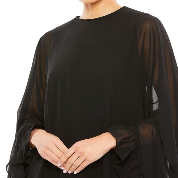 NWT Mac Duggal High Neck Ruffle Hem Cape Mini Dress Black 55407‎ - Picture 2 of 8